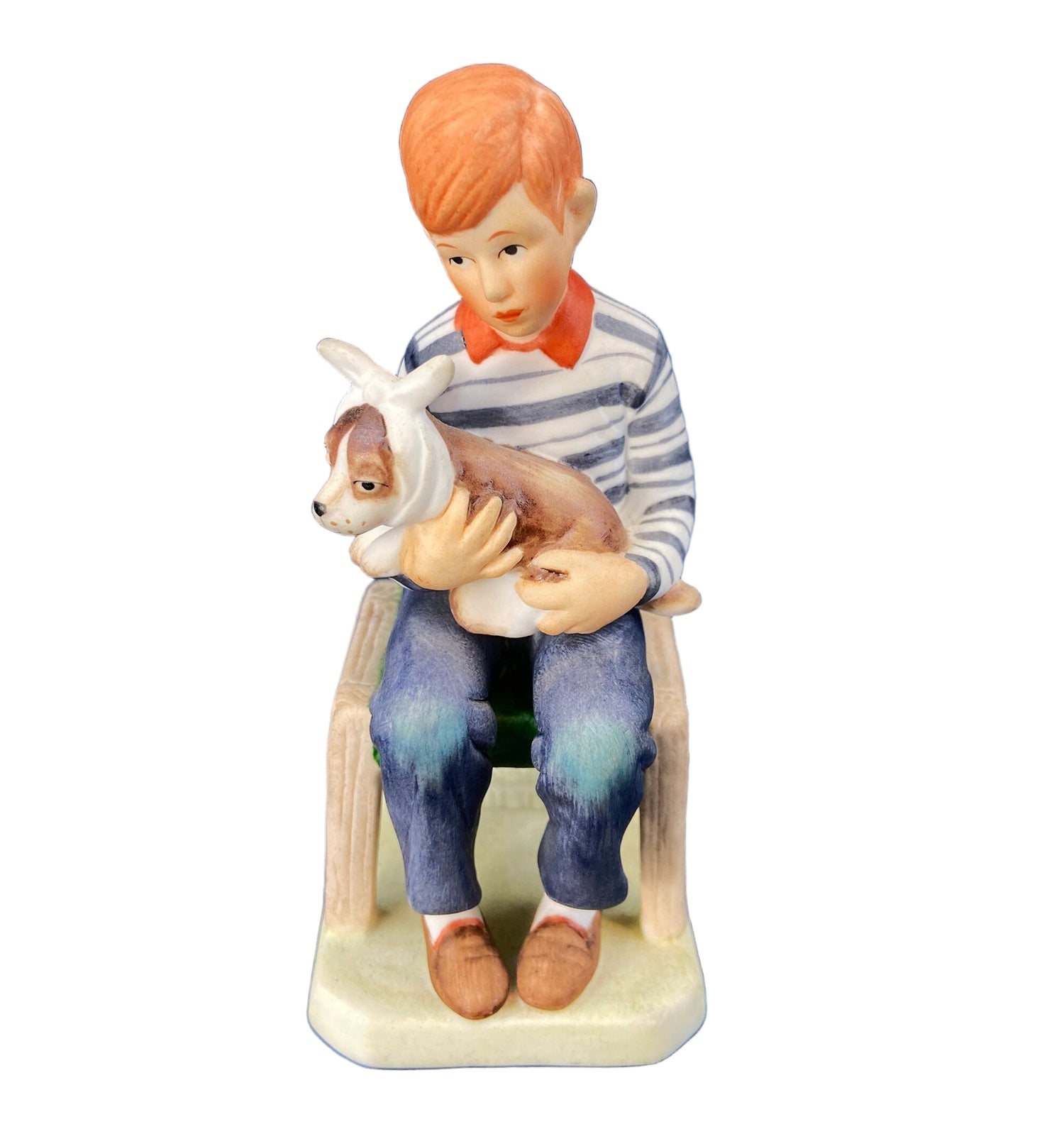 Porcelain Figurine “Get Well Soon” – Boy with Sick Dog Inspired by Norman Rockwell