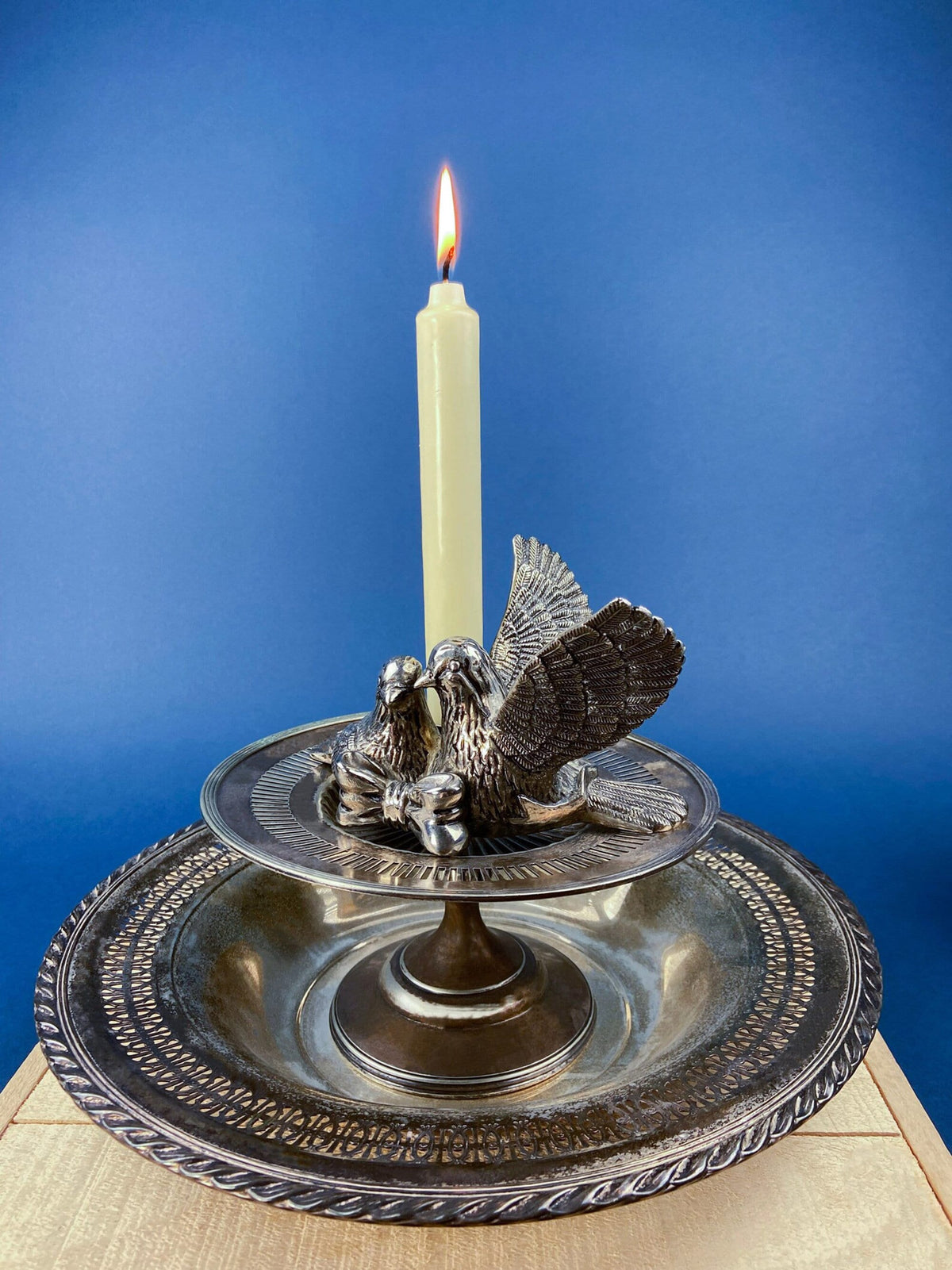 Antique Silver Plated Peacock Candle Holder – Ornate Pillar Stand