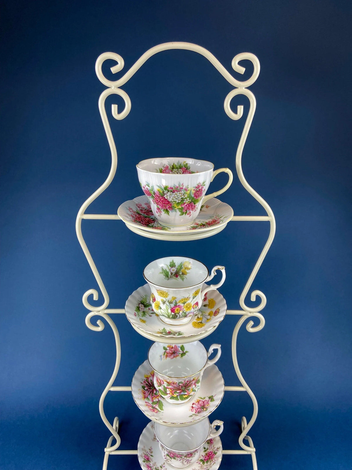 Vintage Staffordshire Hand Painted Cup & Saucer – Signed Pink & Green Design