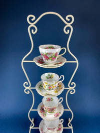 Vintage Staffordshire Hand Painted Cup & Saucer – Signed Pink & Green Design