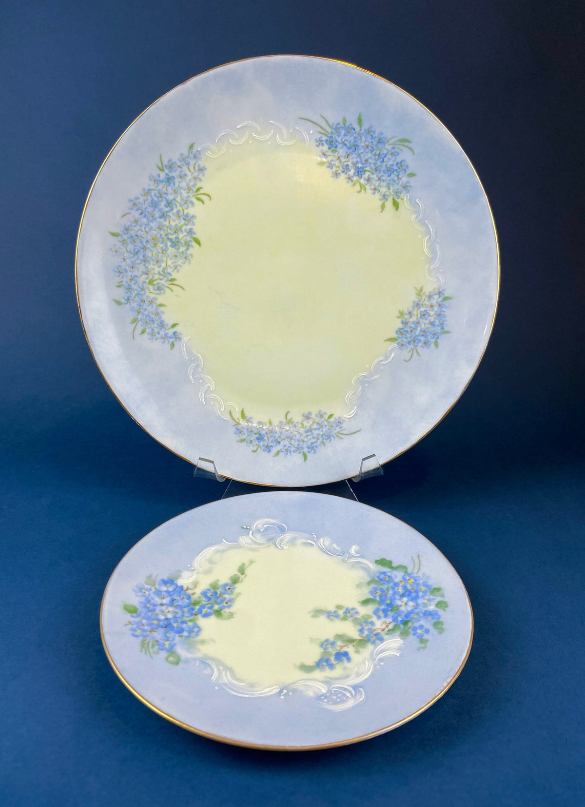 Antique Forget-Me-Not Porcelain Set – Cup, Saucer, and Plates