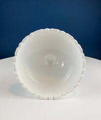 Milk Glass Footed Bowl with 3D Roses – Scalloped Rim Compote