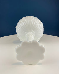 Milk Glass Footed Bowl with 3D Roses – Scalloped Rim Compote