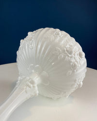 Milk Glass Footed Bowl with 3D Roses – Scalloped Rim Compote