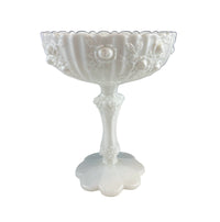 Milk Glass Footed Bowl with 3D Roses – Scalloped Rim Compote