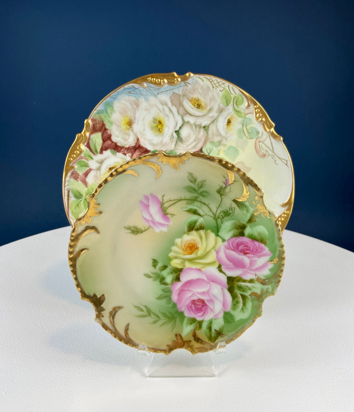 Antique Hand Painted Plate – Red Roses Decorative Serving Piece