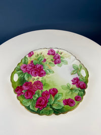 Antique Hand Painted Plate – Red Roses Decorative Serving Piece