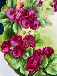 Antique Hand Painted Plate – Red Roses Decorative Serving Piece