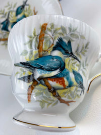 Vintage Queen’s Fine Bone China Cup & Saucer – Kingfisher Blue Birds