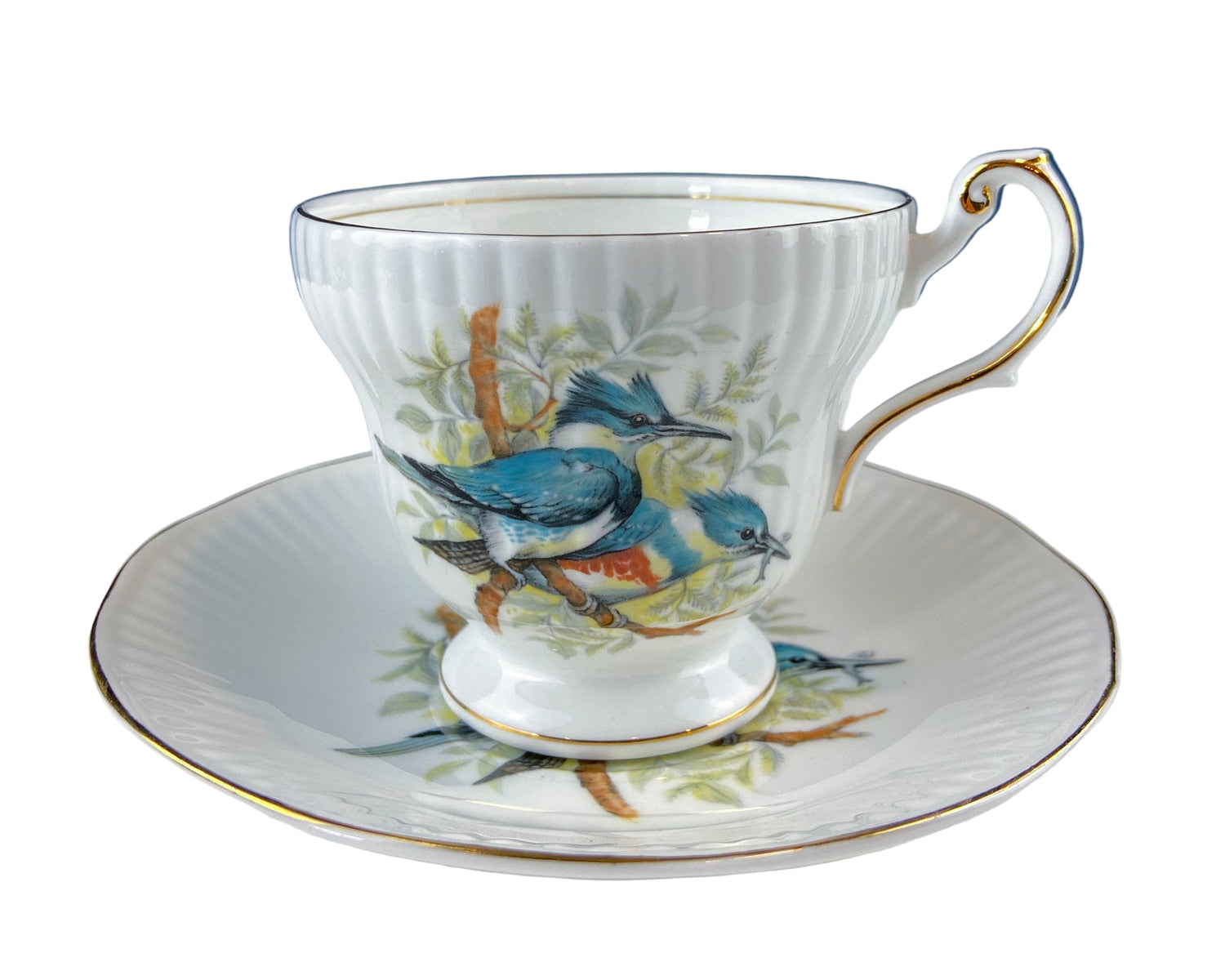 Vintage Queen’s Fine Bone China Cup & Saucer – Kingfisher Blue Birds