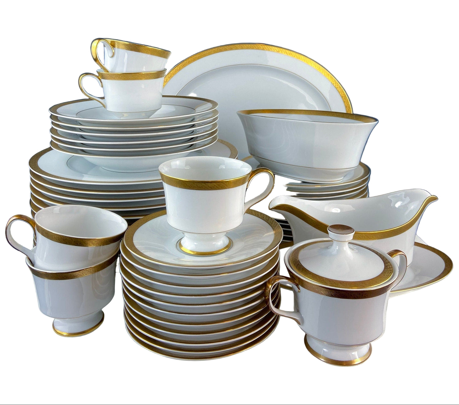 Sango Spun Gold China Set – White & Gold Dinnerware Collection