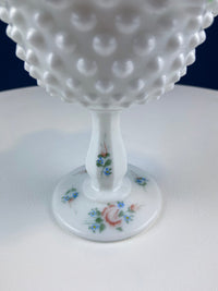 Fenton Hand Painted Milk Glass Compote – Hobnail Ruffled Bowl
