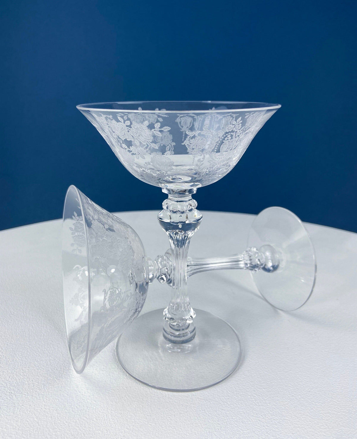 Vintage Tiffin Franciscan Champagne Glasses – Cherokee Rose Etched Set of 8