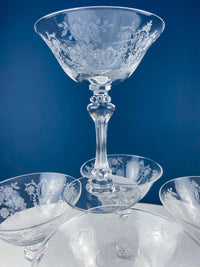Vintage Tiffin Franciscan Champagne Glasses – Cherokee Rose Etched Set of 8