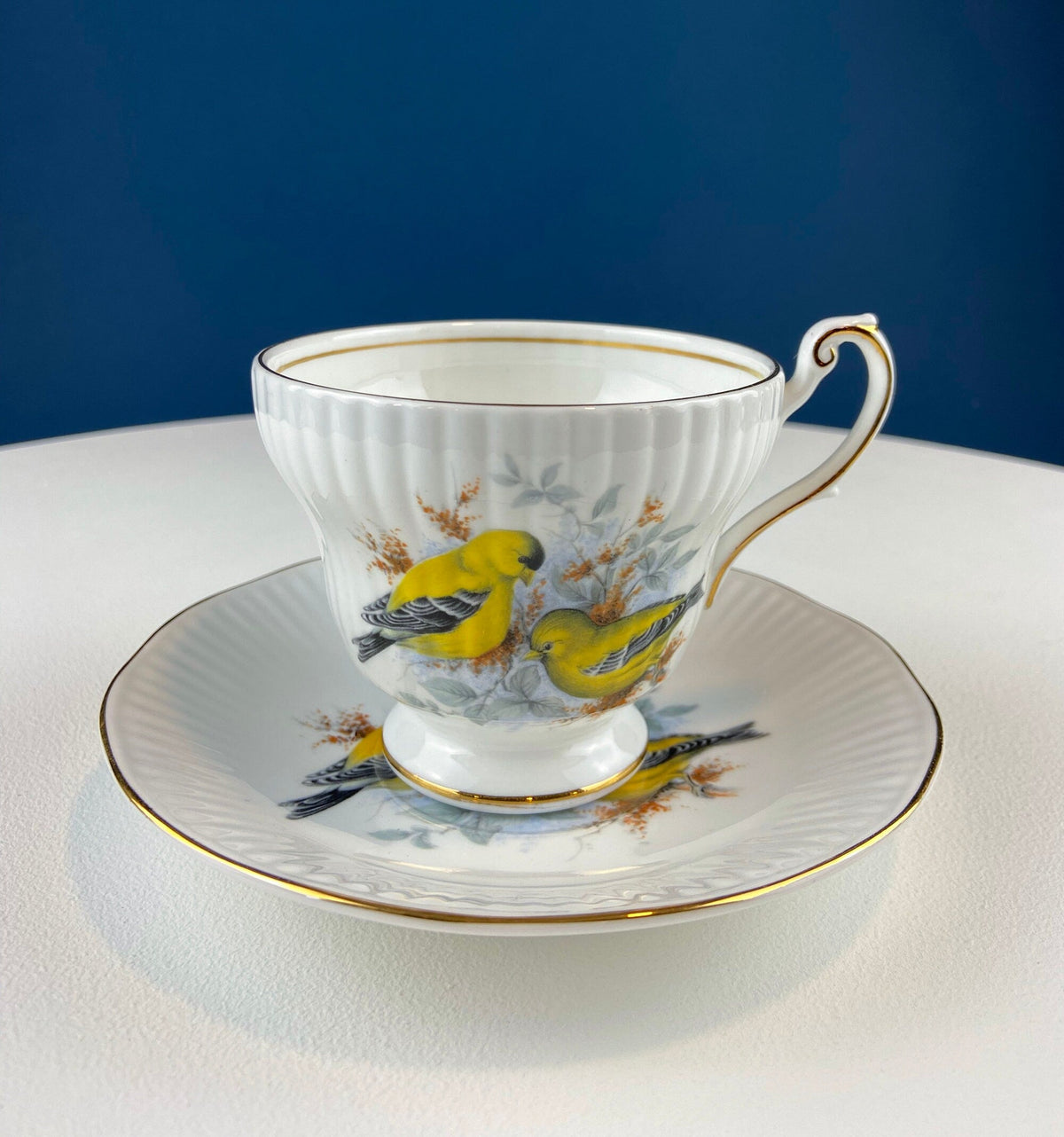 Vintage Queen’s Fine Bone China Cup & Saucer – Kingfisher Blue Birds