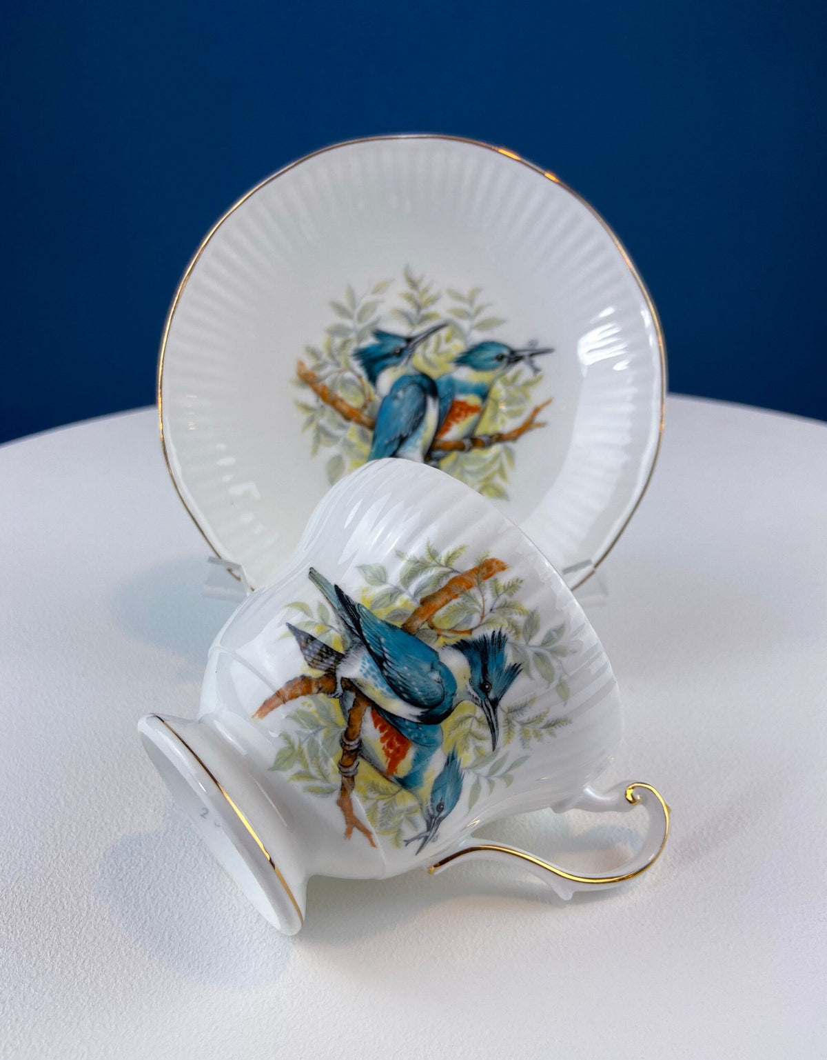 Vintage Queen’s Fine Bone China Cup & Saucer – Kingfisher Blue Birds