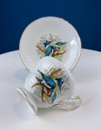 Vintage Queen’s Fine Bone China Cup & Saucer – Kingfisher Blue Birds