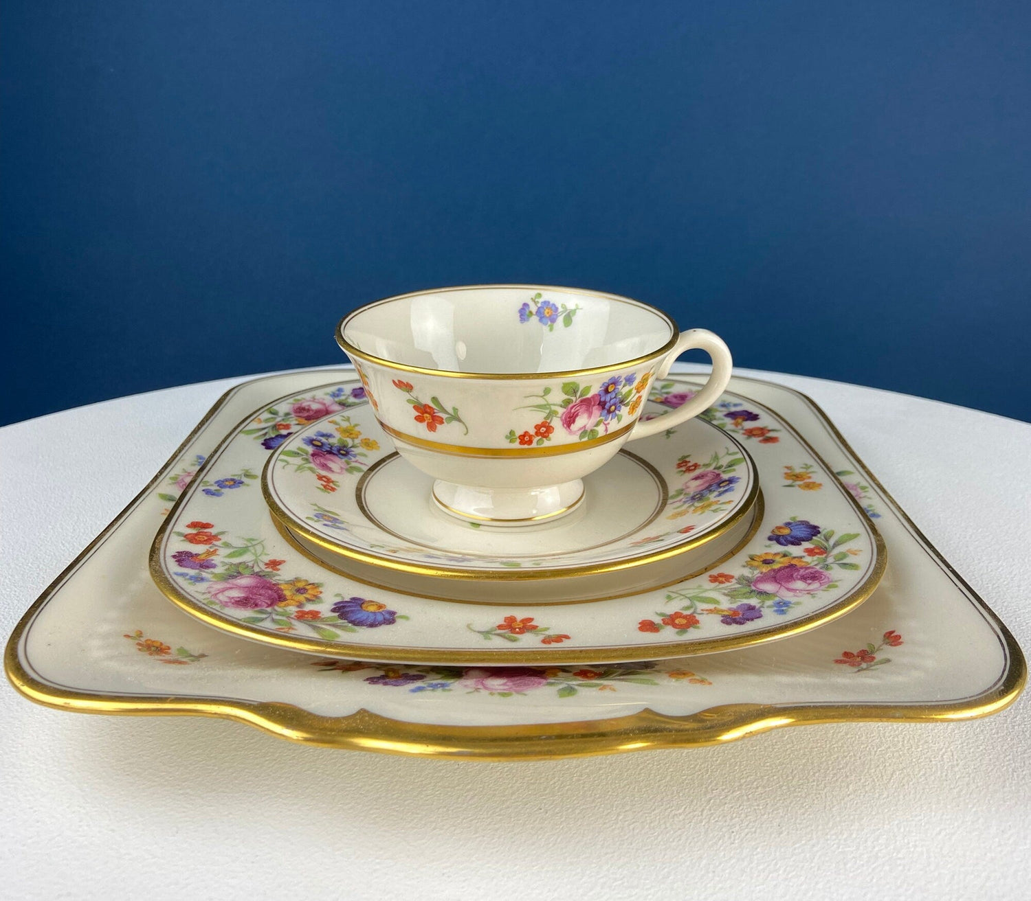 Coxon Belleek Serving Set – Floral Bouquet China 4 Piece (1927–1931)