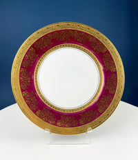 Rich Gold & Burgundy OMCO Czechoslovakia Porcelain Plate – 11" Floral Motif