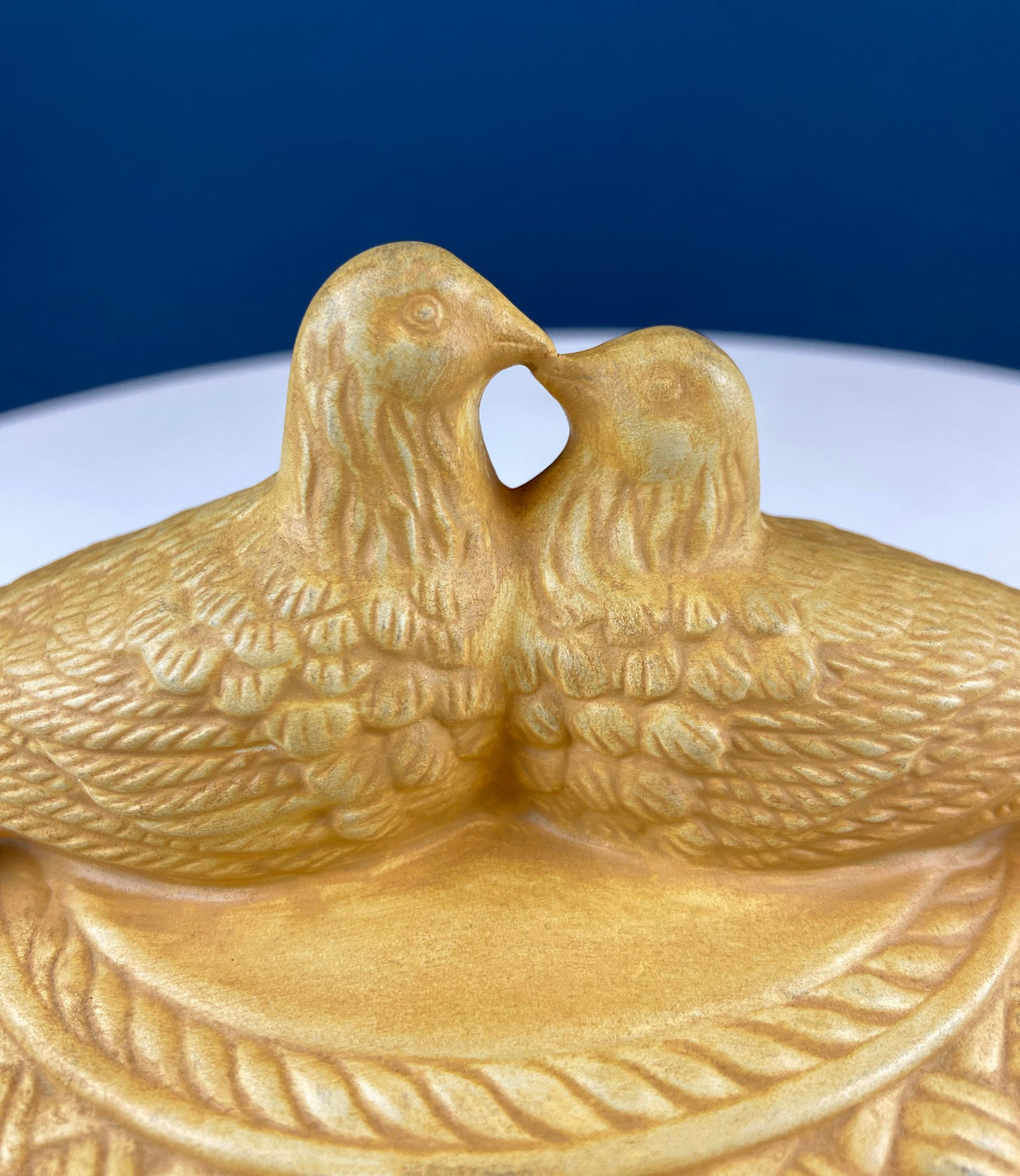Buff Ceramic Doves on Nest – Kissing Love Birds Trinket Dish