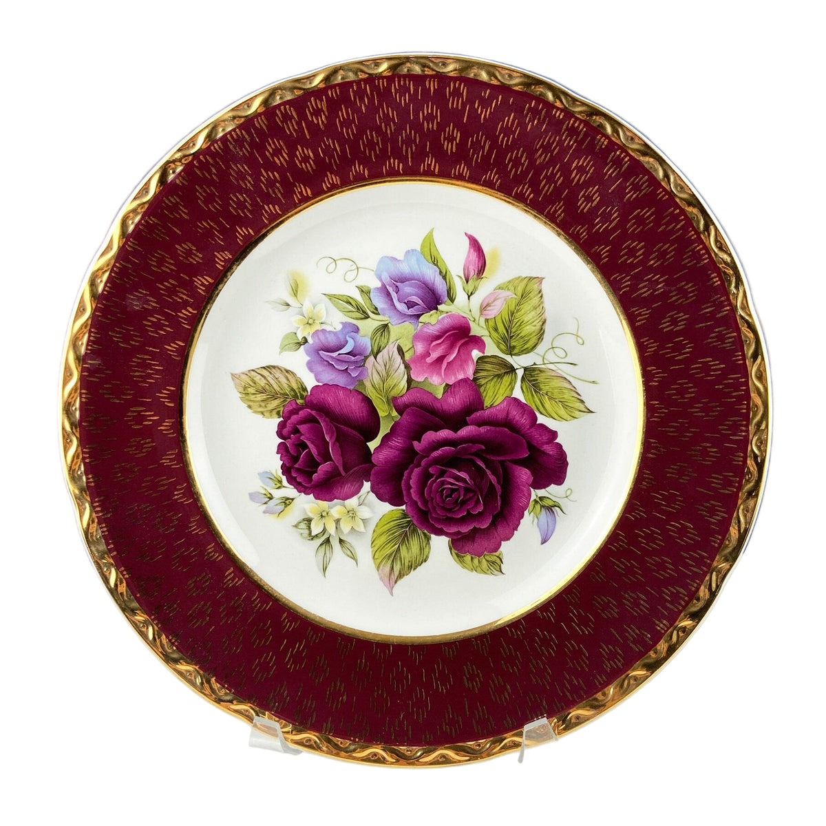 Rich Gold & Burgundy OMCO Czechoslovakia Porcelain Plate – 11" Floral Motif