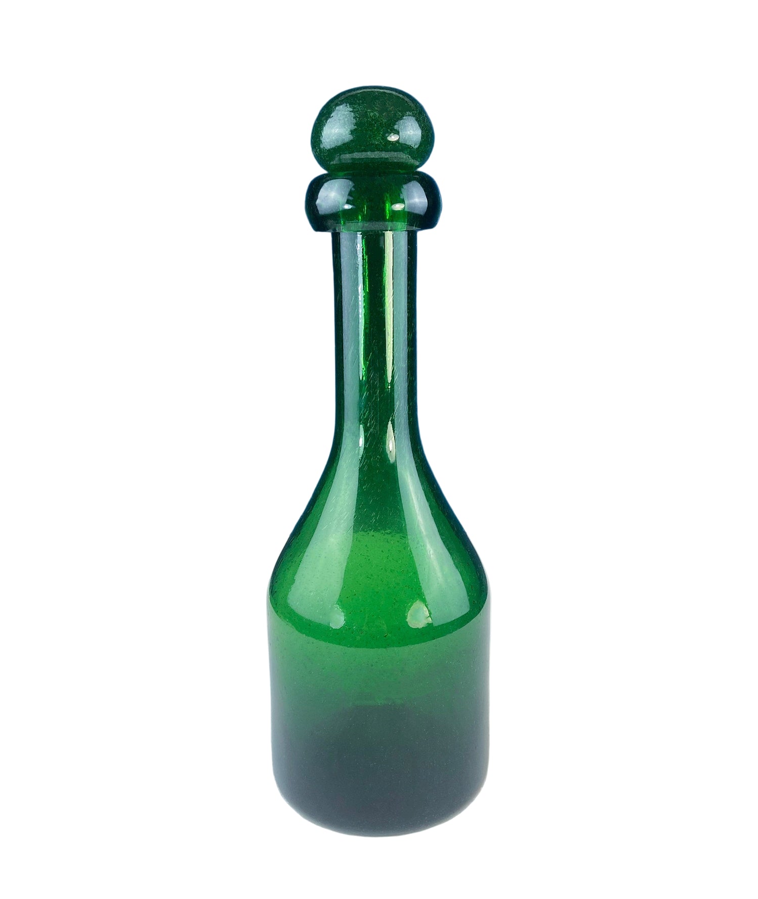 Dark Green Hand Blown Glass Decanter with Matching Stopper