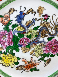 Set of 5 Hand Painted Asian Plates – Dragons & Peonies 10"