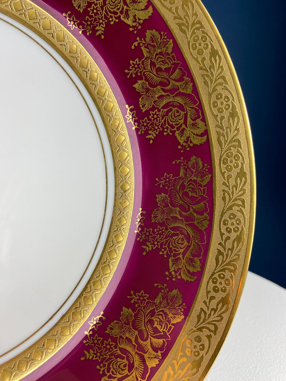 Rich Gold & Burgundy OMCO Czechoslovakia Porcelain Plate – 11" Floral Motif