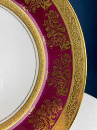 Rich Gold & Burgundy OMCO Czechoslovakia Porcelain Plate – 11" Floral Motif