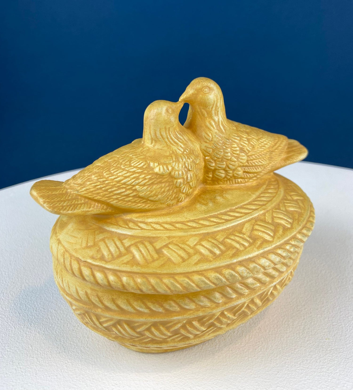 Buff Ceramic Doves on Nest – Kissing Love Birds Trinket Dish