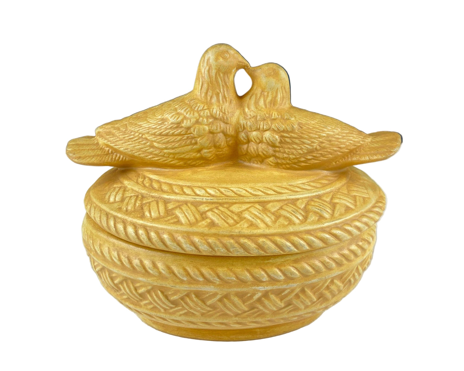 Buff Ceramic Doves on Nest – Kissing Love Birds Trinket Dish