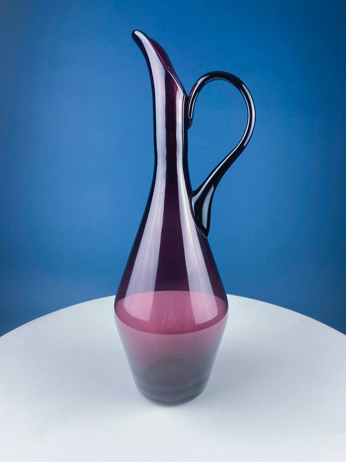 Modern Hand Blown Sky Blue Glass Vase – Curved Opaque Design