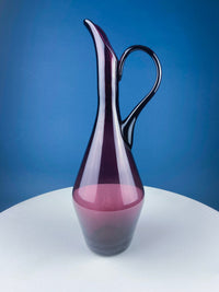 Modern Hand Blown Sky Blue Glass Vase – Curved Opaque Design