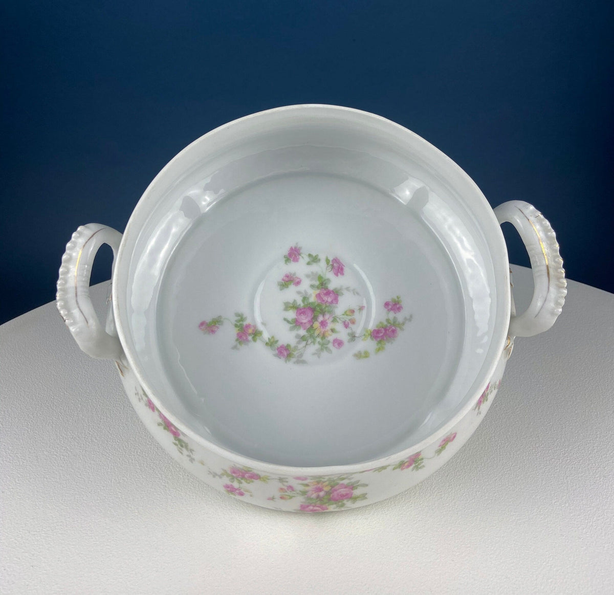 Antique Porcelain Tureen – Pink Roses Design with Bow Handles