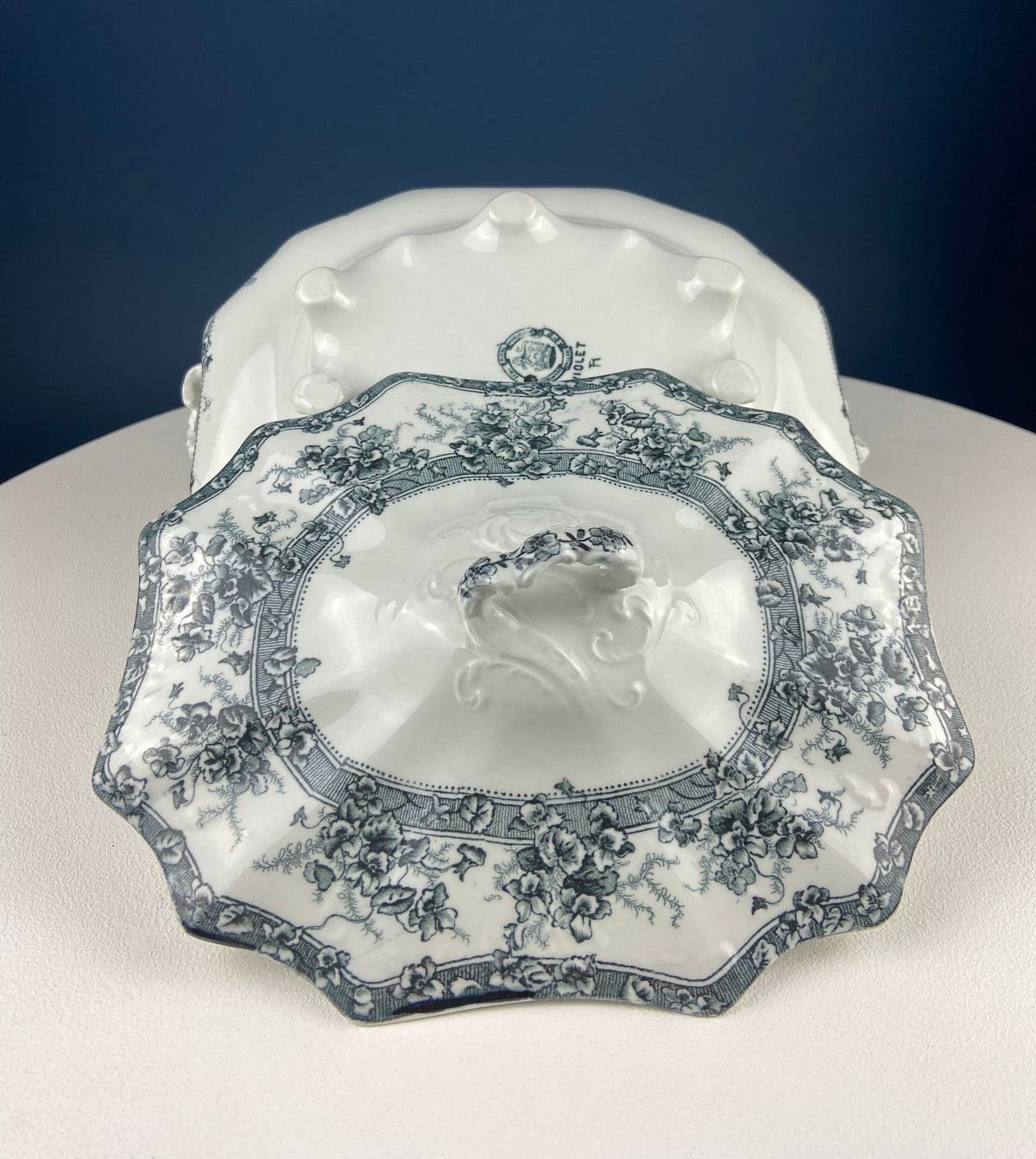 Antique Wedgwood Porcelain Tureen – Oval Black & White Relief Design