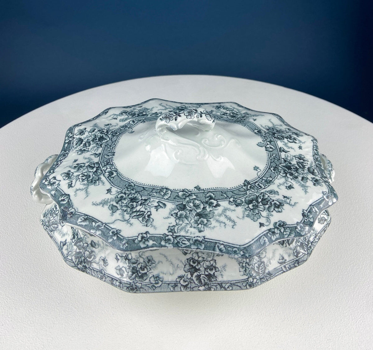 Antique Wedgwood Porcelain Tureen – Oval Black & White Relief Design