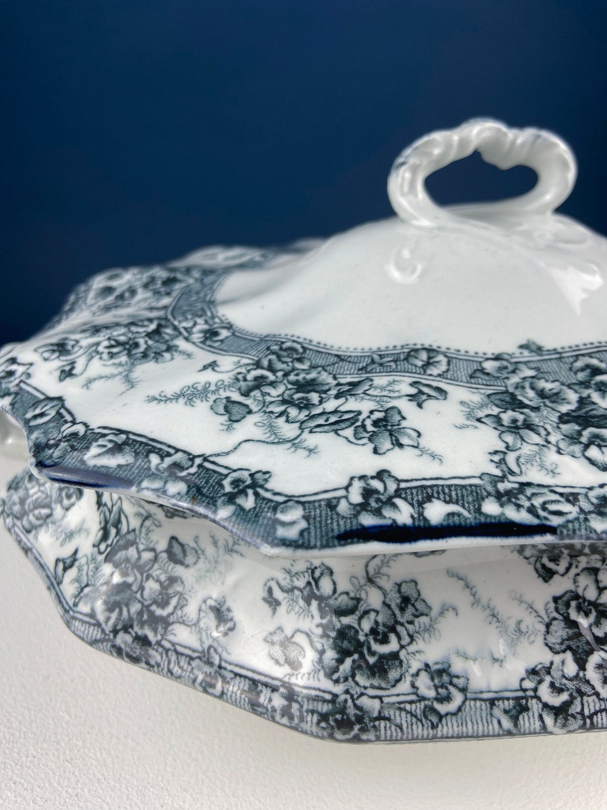 Antique Wedgwood Porcelain Tureen – Oval Black & White Relief Design