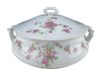 Antique Porcelain Tureen – Pink Roses Design with Bow Handles