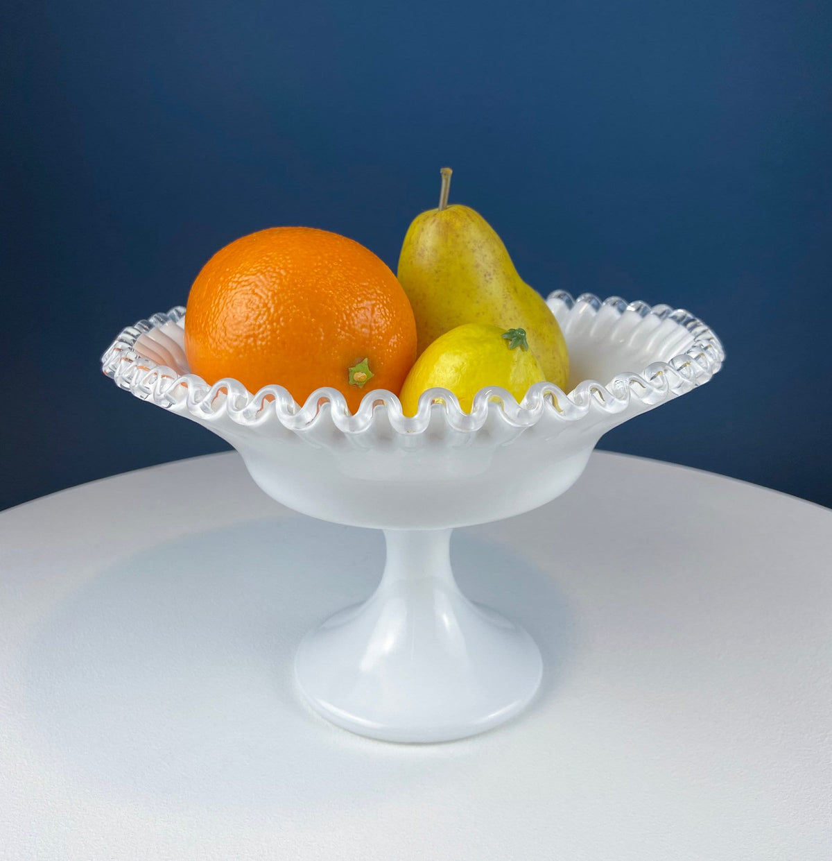 Fenton Milk Glass Hobnail Footed Bowl – Ruffled Edge Compote