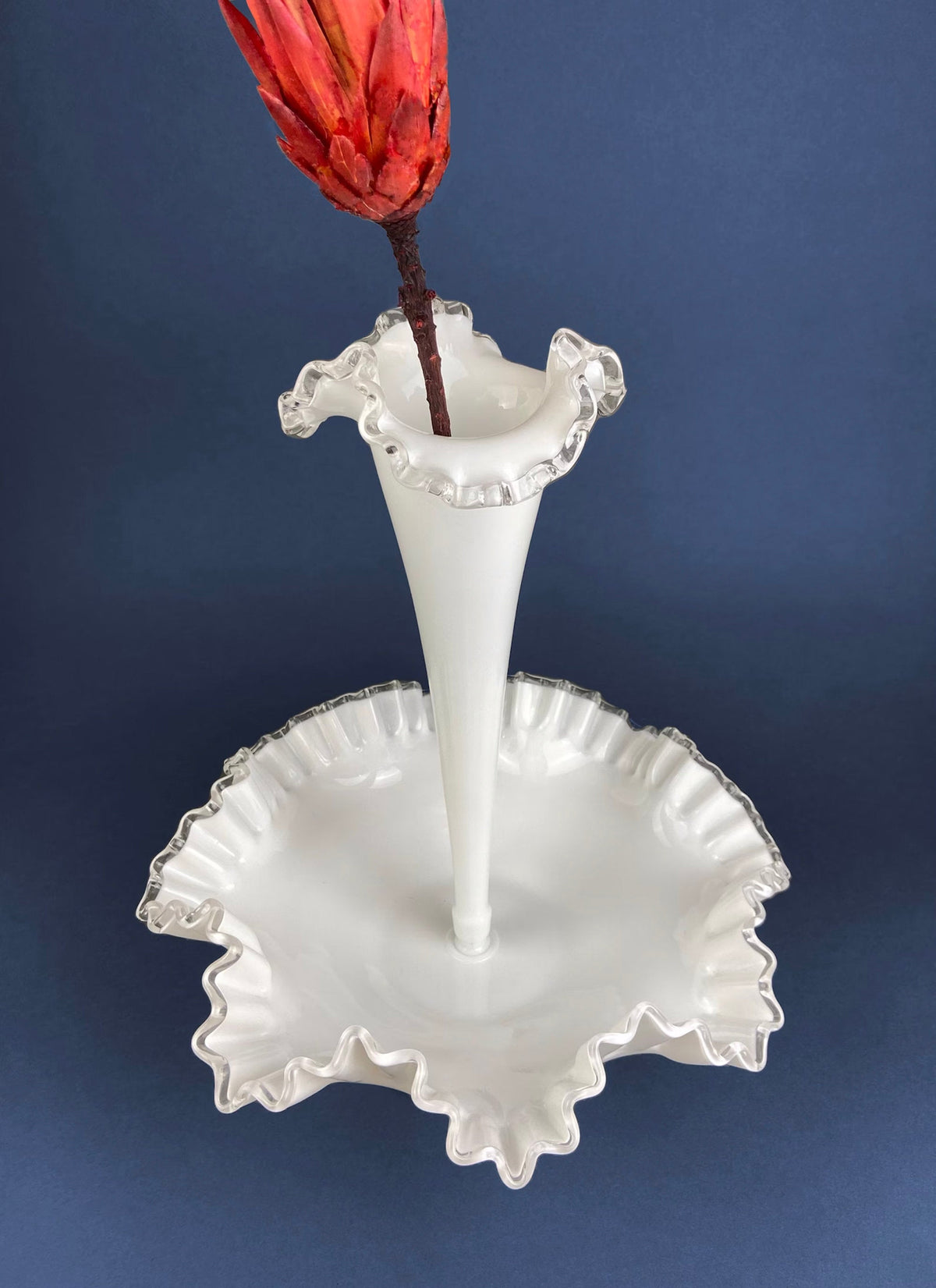 Fenton Milk Glass Hobnail Footed Bowl – Ruffled Edge Compote
