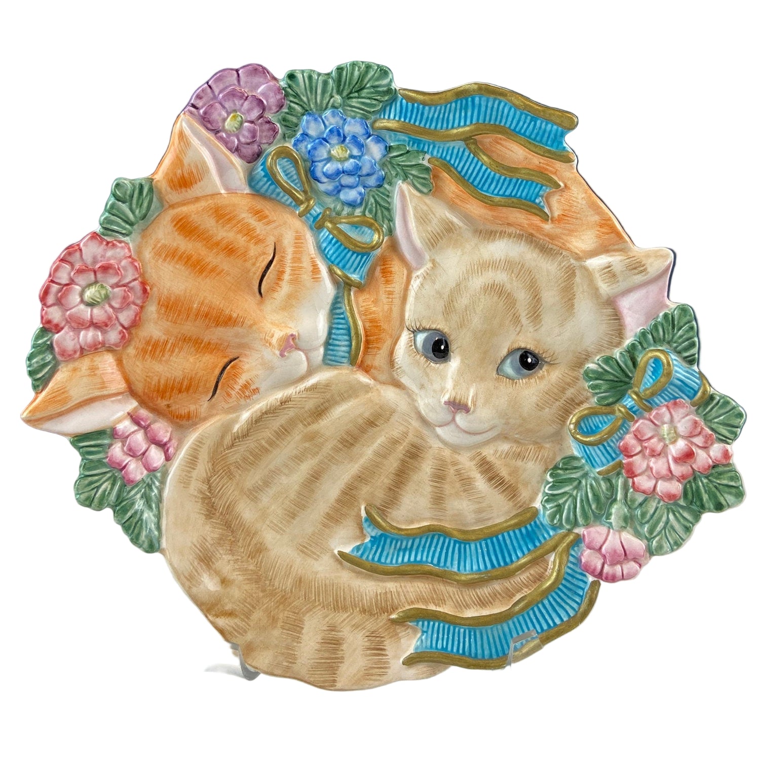 Fitz and Floyd Kitten Kaboodle Plate – 3D Cats & Flowers Design