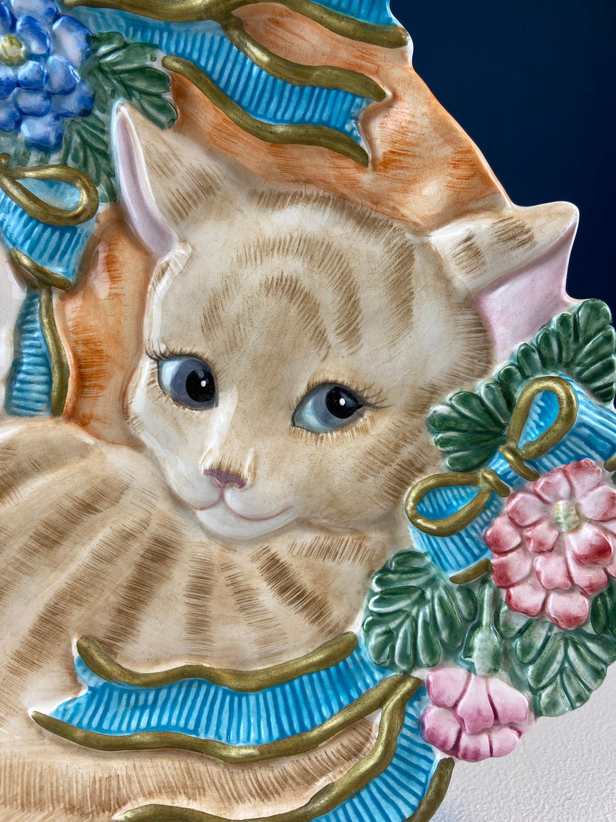 Fitz and Floyd Kitten Kaboodle Plate – 3D Cats & Flowers Design