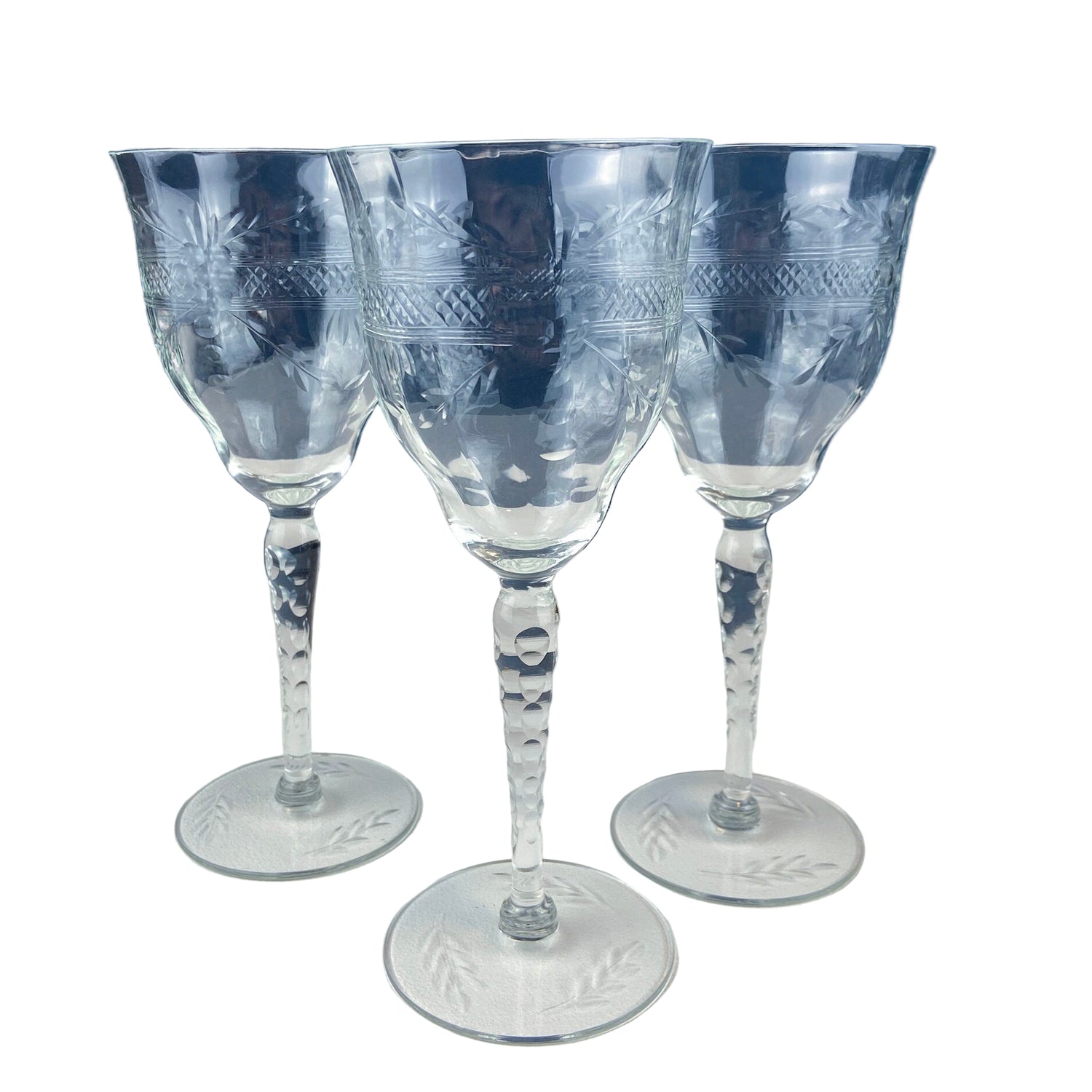 Vintage Floral Cut Crystal Goblets – Set of 8 Tall Stemware