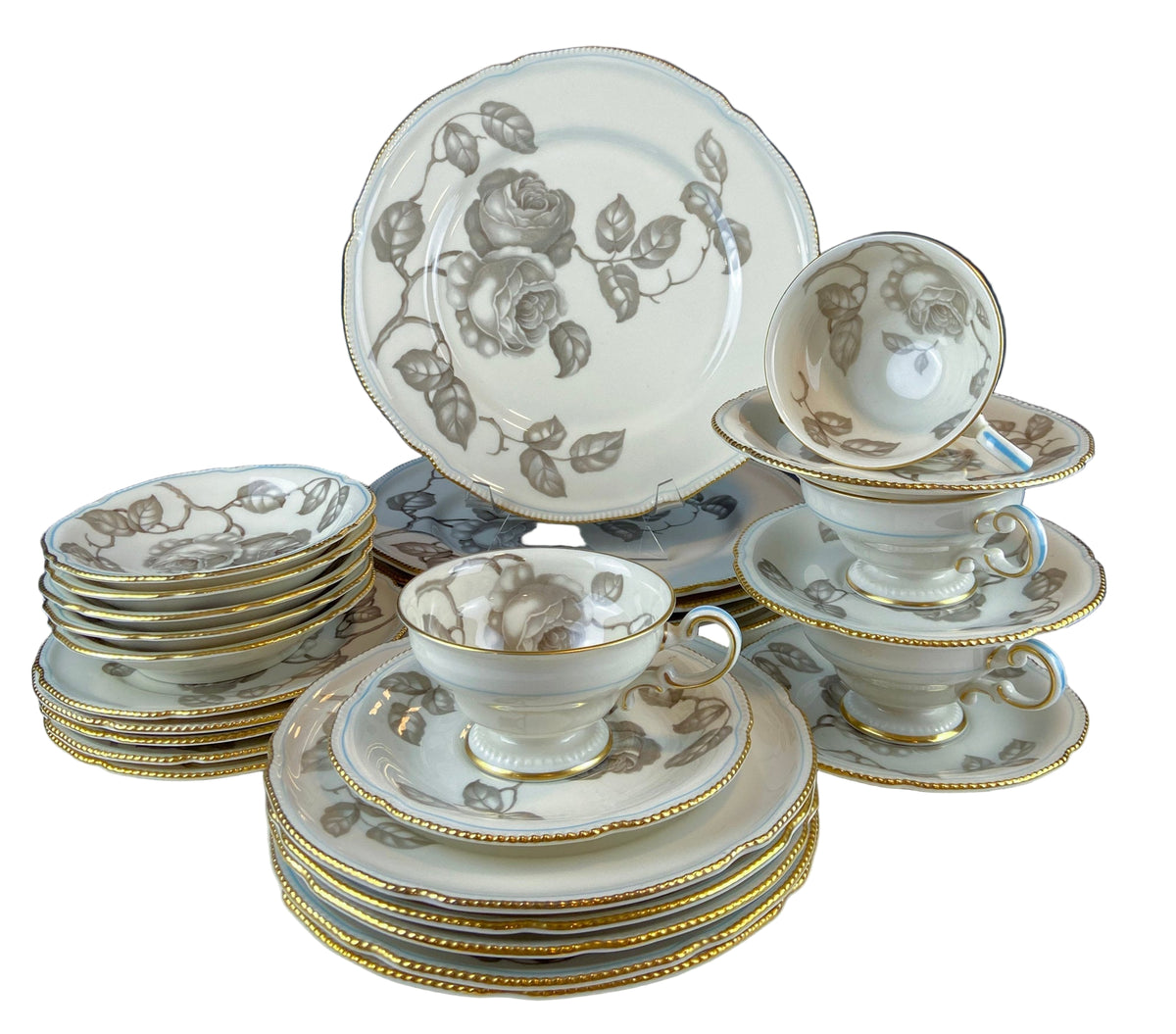 Castleton Gloria Porcelain Dinner Set – 24 Piece Hand Painted Rose Design