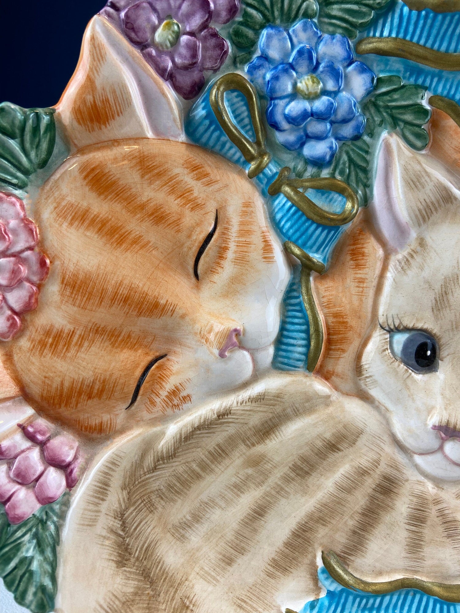Fitz and Floyd Kitten Kaboodle Plate – 3D Cats & Flowers Design