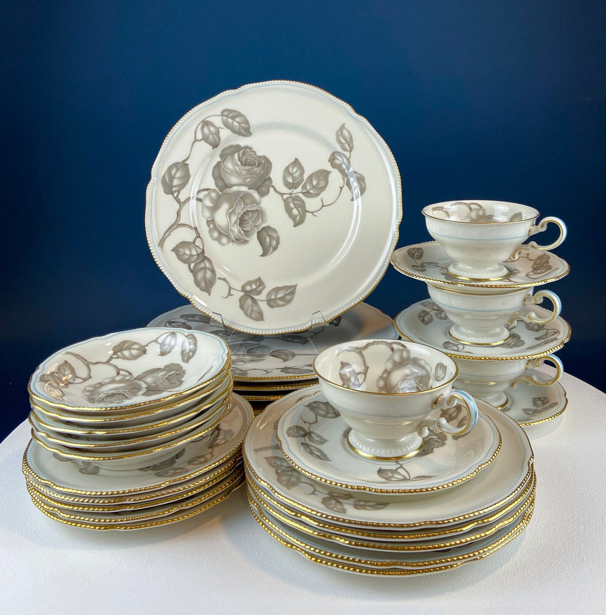 Castleton Gloria Porcelain Dinner Set – 24 Piece Hand Painted Rose Design