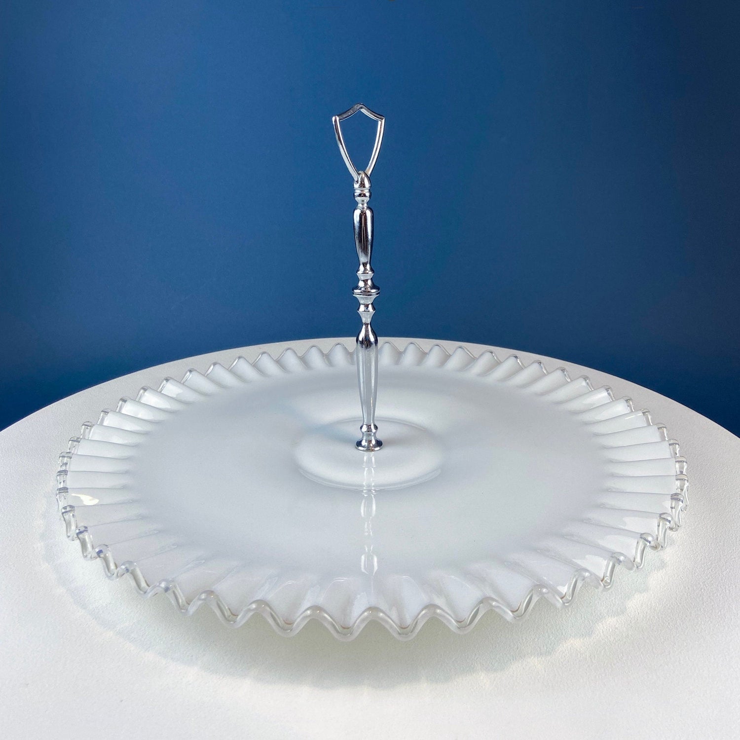 Fenton Silver Crest Milk Glass Serving Stand – Ruffled Edge