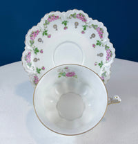 M&K Austria Porcelain Cup & Saucer – Rose Garlands and Heart Handle