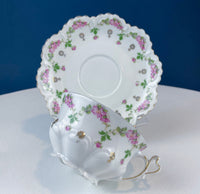 M&K Austria Porcelain Cup & Saucer – Rose Garlands and Heart Handle