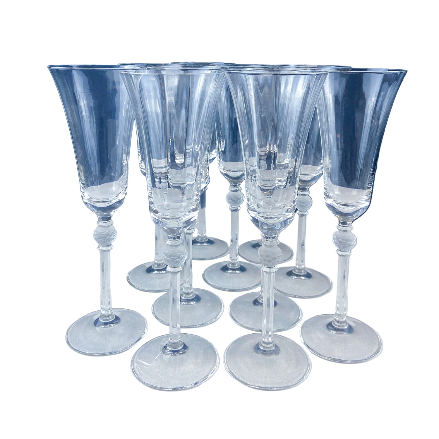 Mikasa Enchantress Crystal Champagne Glasses – Set of 11 with Frosted Ball Stem